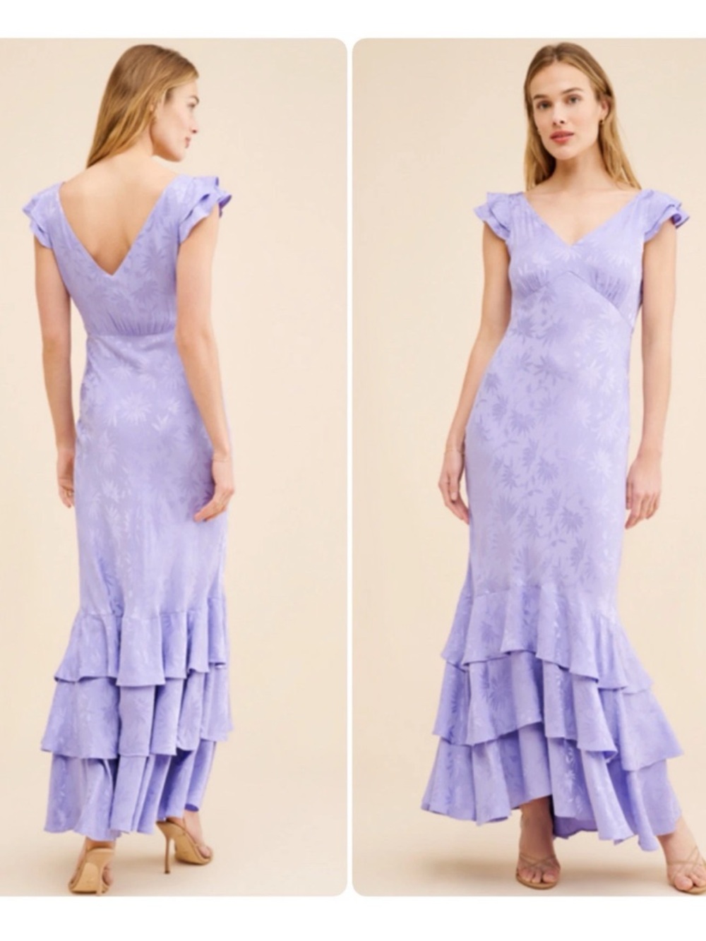 RIXO Ossy Lavender Ruffled Maxi Dress
